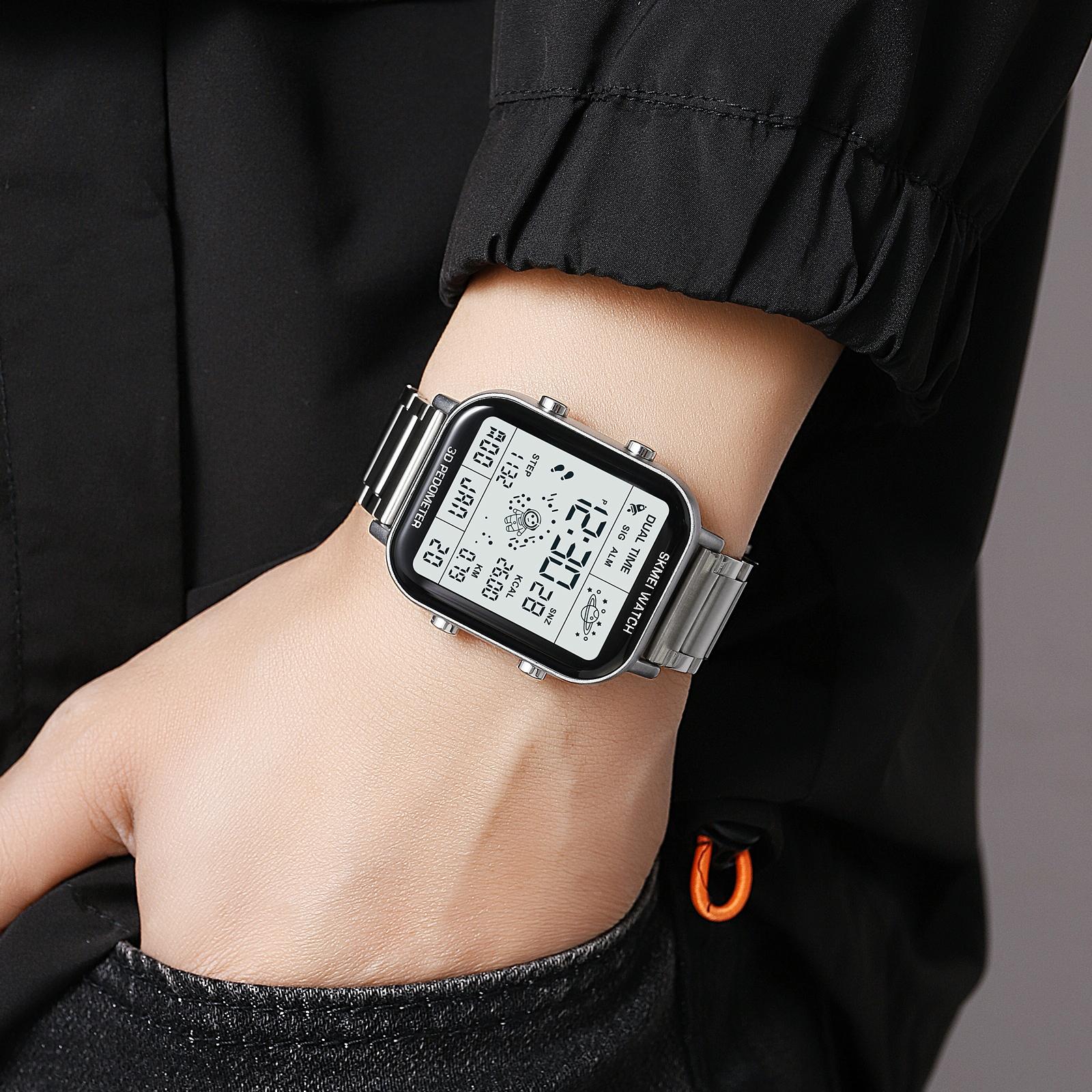 1888 Men Multifunctional Waterproof Digital Watch - Stainless Steel 30m - Black 9