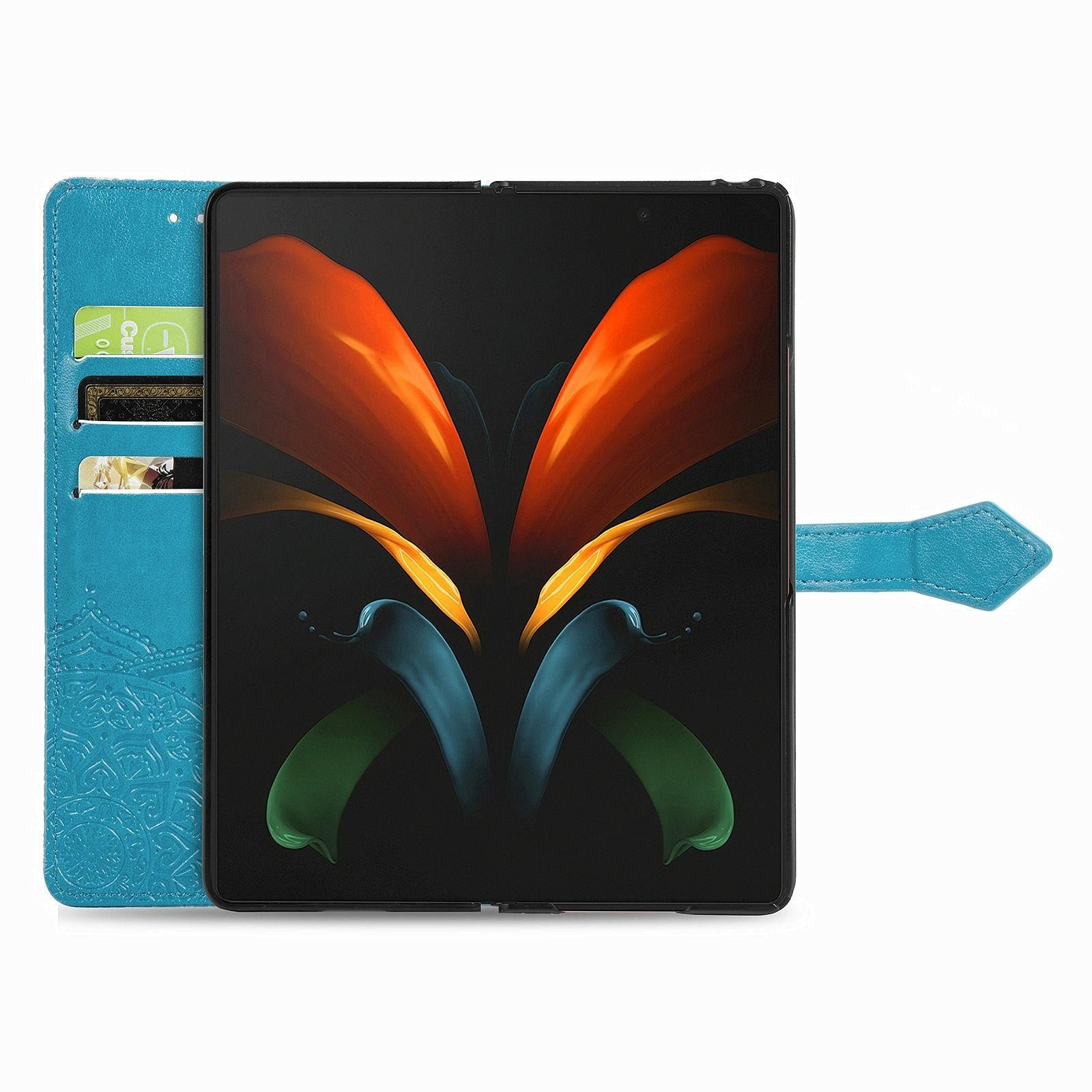 For Samsung Galaxy Z Fold4 5G Embossed Mandala Leather Phone Case - Green 4