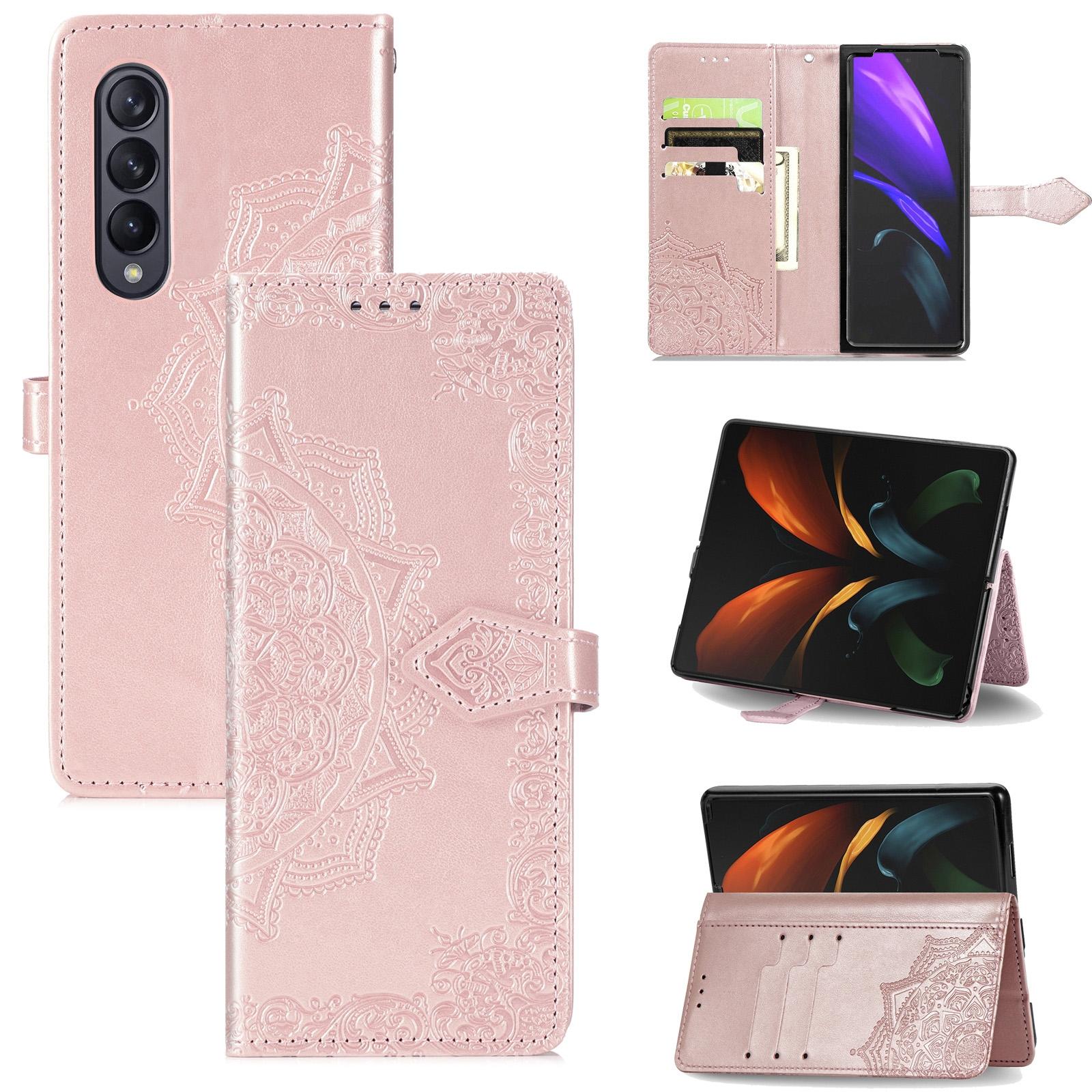 For Samsung Galaxy Z Fold4 5G Embossed Mandala Leather Phone Case - Green 13