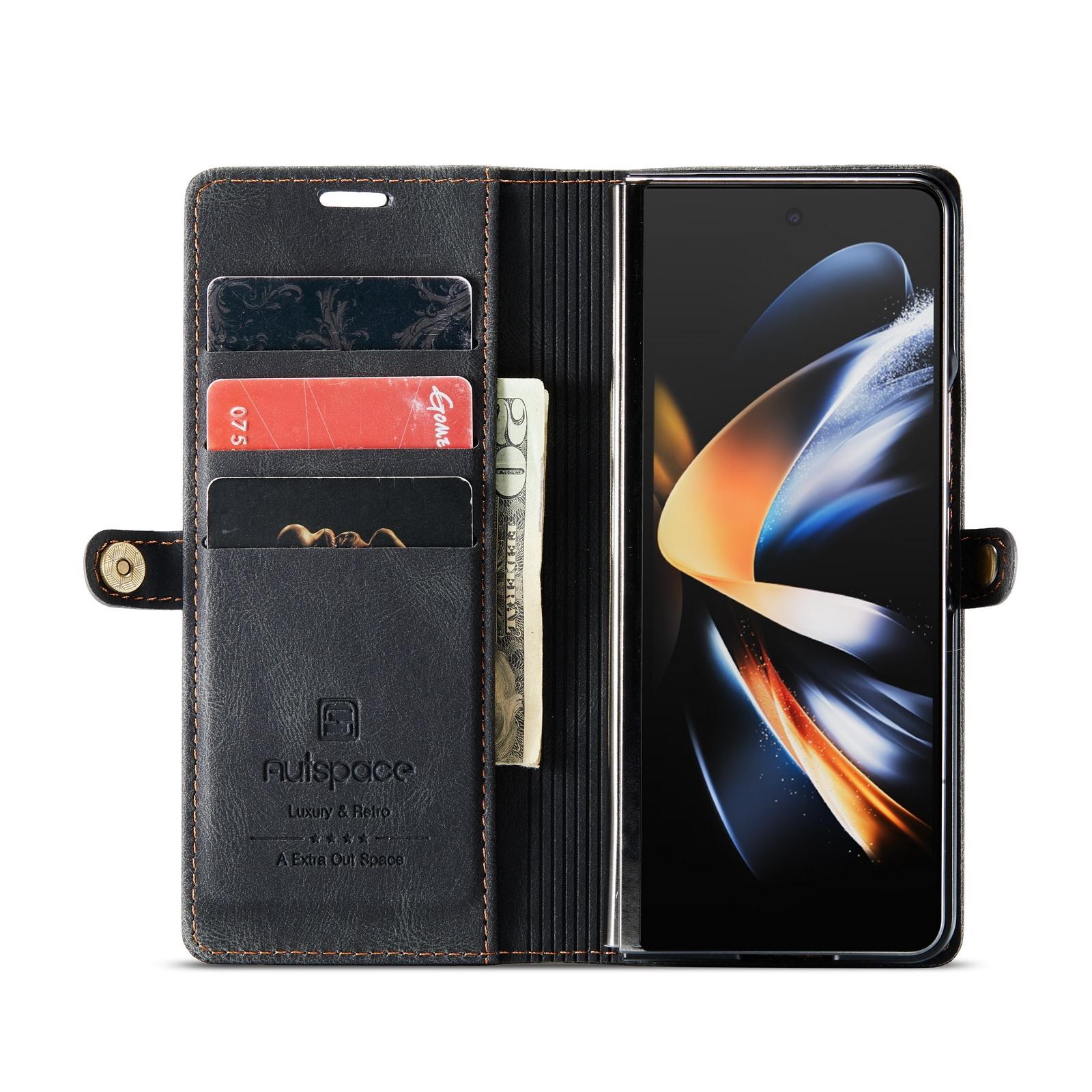 For Samsung Galaxy Z Fold4 5G Vintage Rfid Leather Phone Case - Black 4