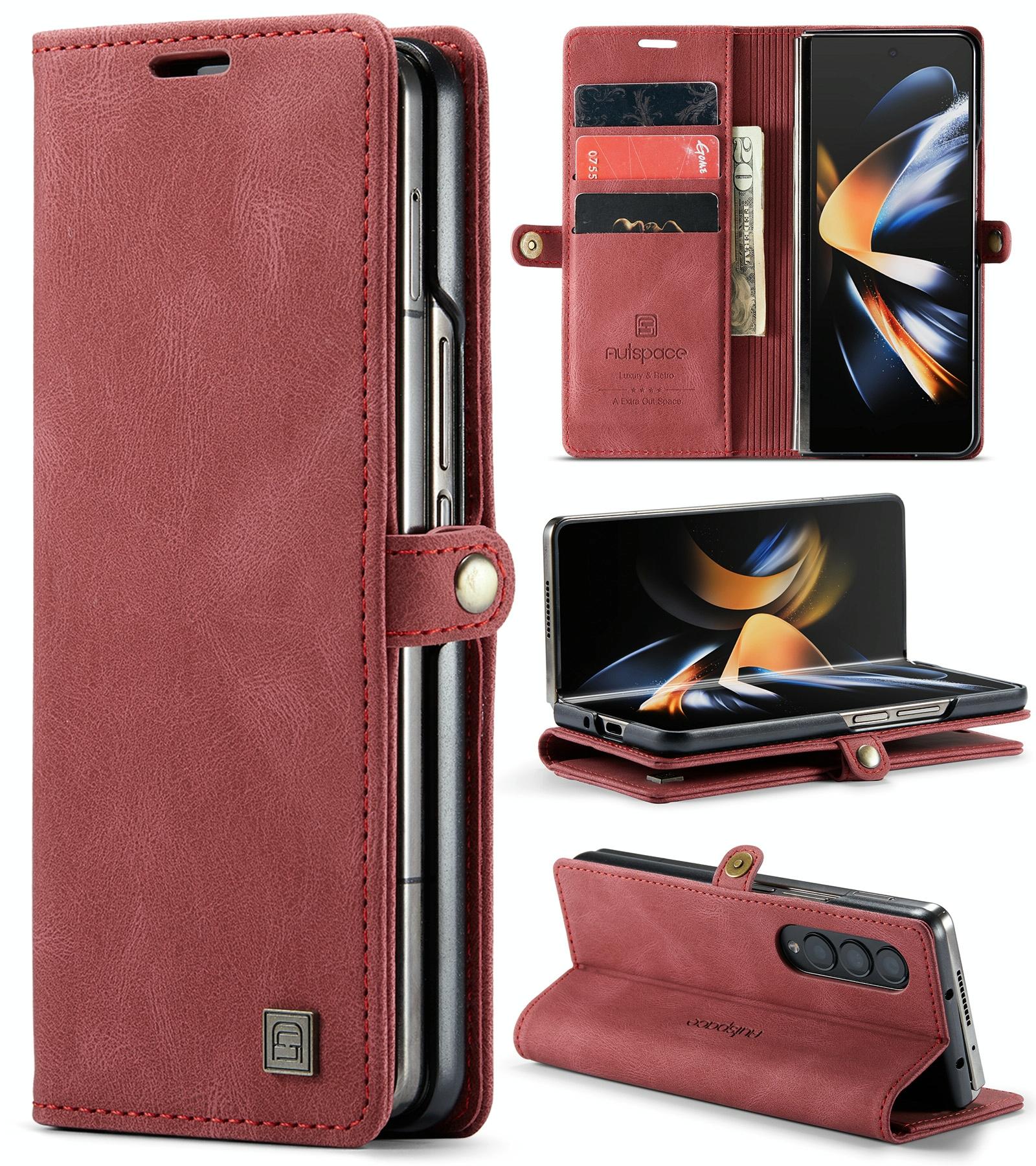 For Samsung Galaxy Z Fold4 5G Vintage Rfid Leather Phone Case - Black 10
