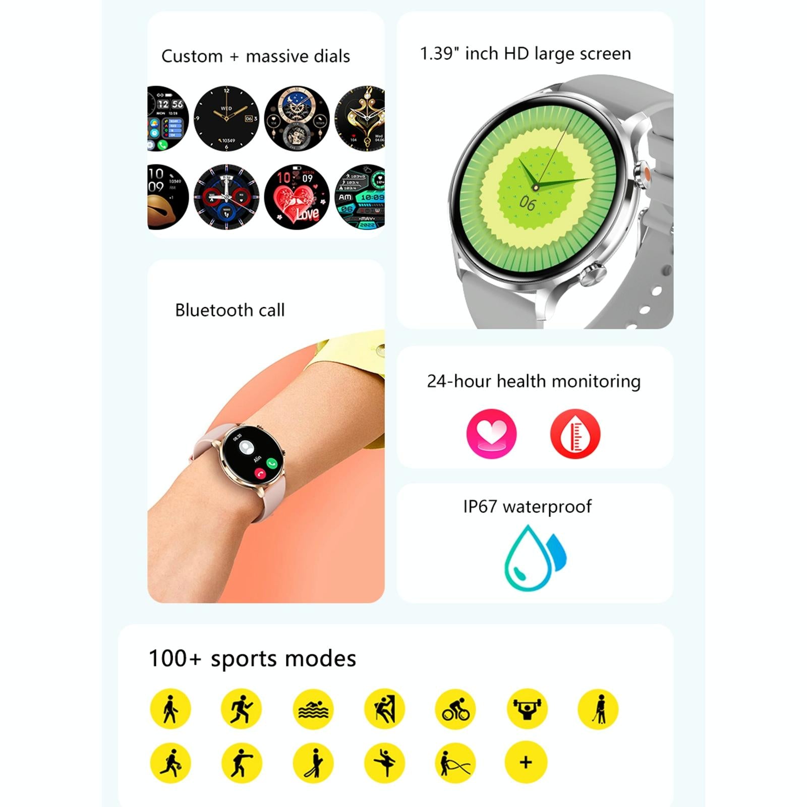 1.39 Inch Bt5.2 Smart Sport Watch Support Bluetooth Call / Sleep / Blood Oxygen / Temperature / Heart Rate / Blood Pressure Health Monitor - Black 9