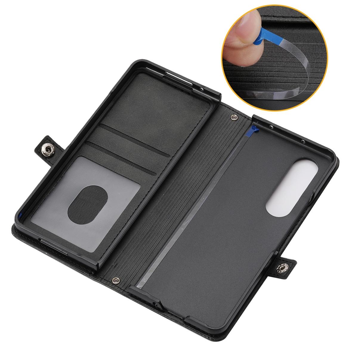 For Samsung Galaxy Z Fold4 5G Leather Grid Texture Phone Case With Lanyard - Rose Gold 7