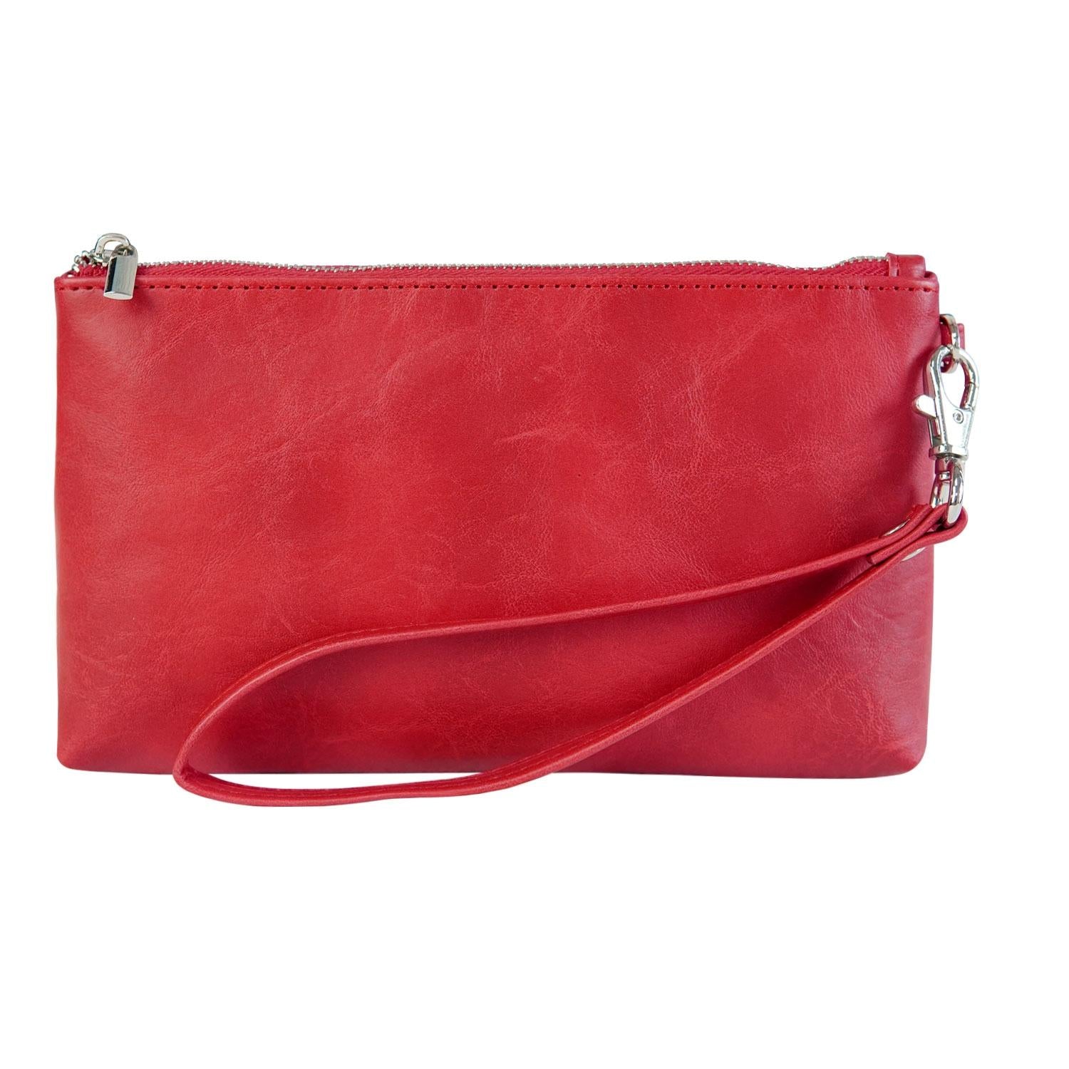 Retro Leather Clutch Bag with Zipper - 6 Inch - Red