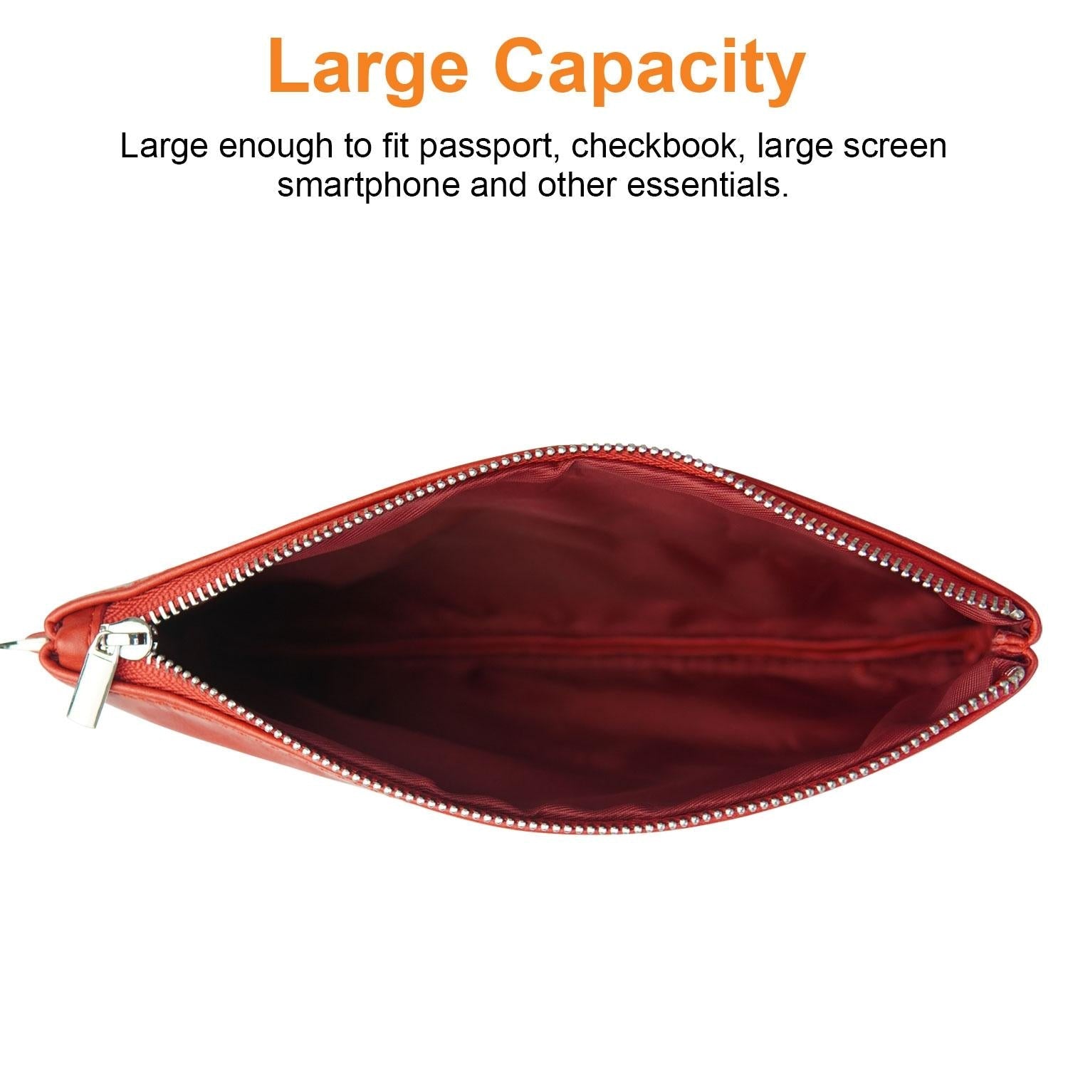 Retro Leather Clutch Bag with Zipper - 6 Inch - Red 4