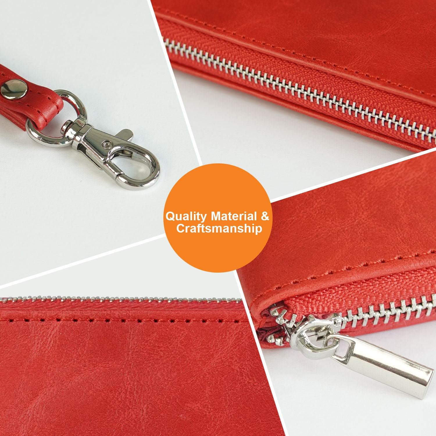 Retro Leather Clutch Bag with Zipper - 6 Inch - Red 5