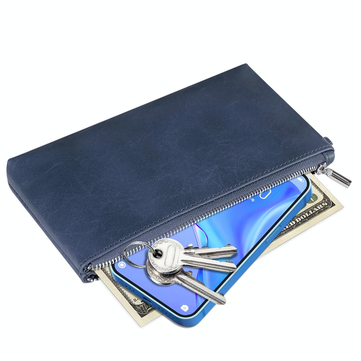 Retro Leather Clutch Bag with Zipper - 6 Inch - Red 10
