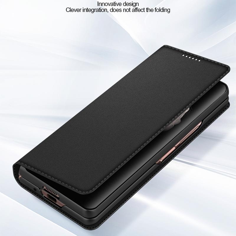 For Samsung Galaxy Z Fold4 5G Foldable Leather Phone Case - Horizontal Flip - Fiber Black 4