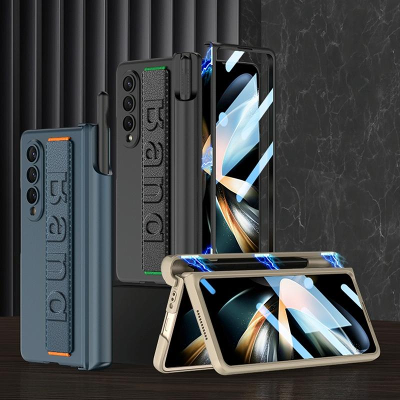 For Samsung Galaxy Z Fold4 5G Foldable Phone Case With Magnetic Hinge And Wrist Strap - Portable And Secure - Carbon Fiber