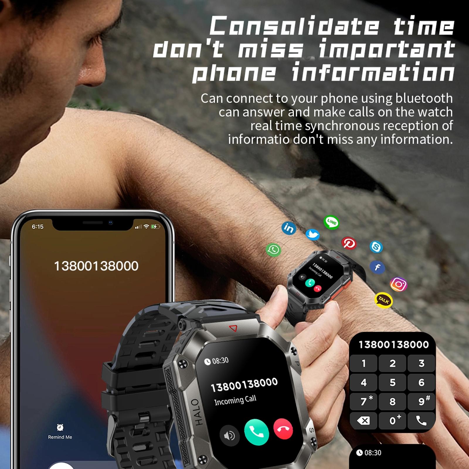 2.0 Inch Bt5.1 Ip67 Sport Smart Watch Support Bluetooth Call / Sleep / Blood Oxygen / Heart Rate / Blood Pressure Health Monitor - Black 5