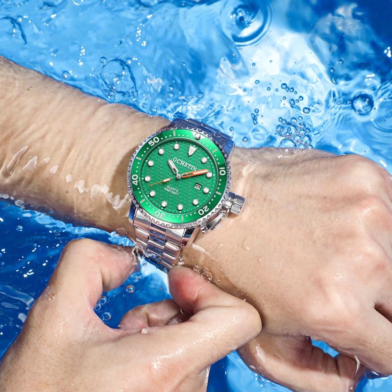 Waterproof Luminous Men Watch with Steel Strap - Multifunctional Quartz - Silver + Blue 7