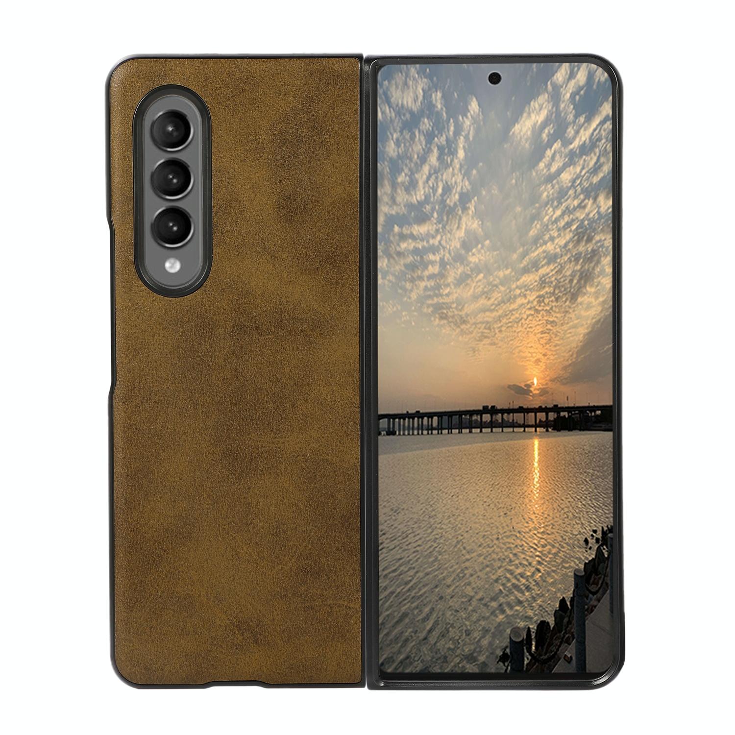 For Samsung Galaxy Z Fold4 5G Dual Tone Calf Texture Shockproof Case - Green 5