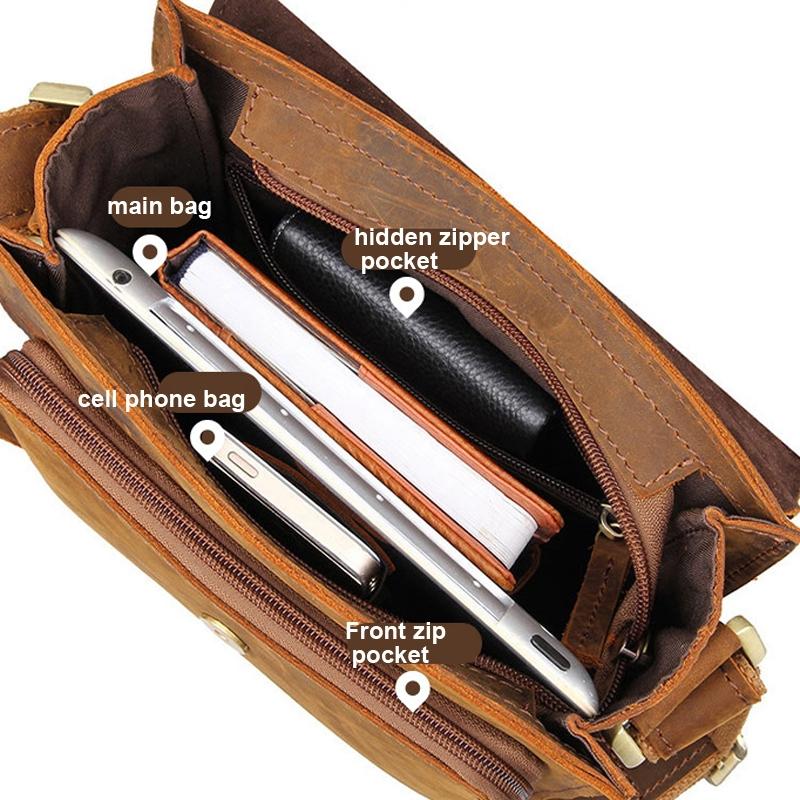 Rustic Leather Men Shoulder Bag - Brown Yellow 6