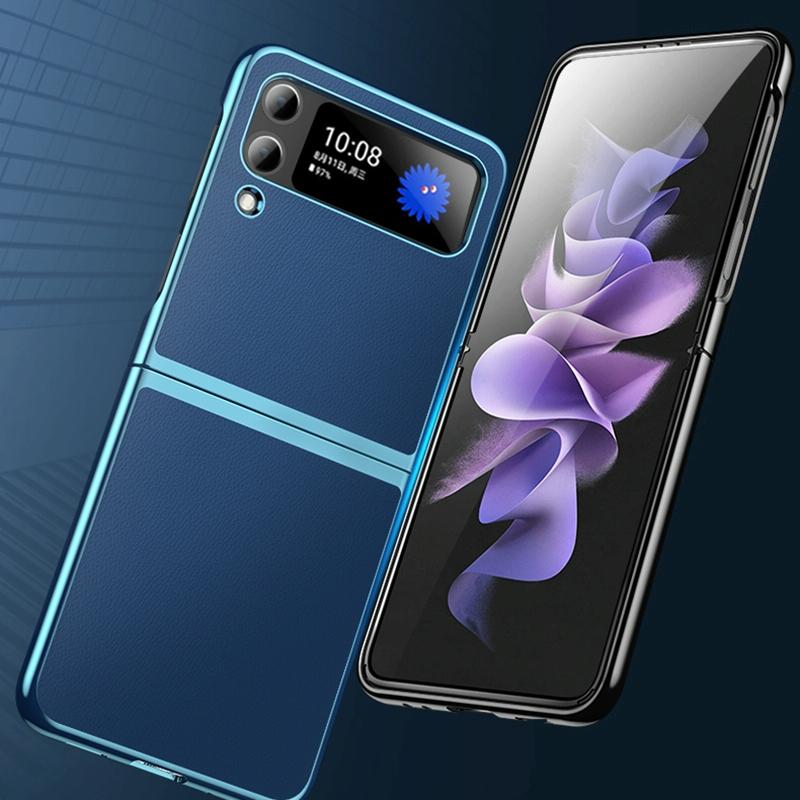 For Samsung Galaxy Z Fold4 5G Leather Folding Phone Case - Electroplated Finish - Rose Gold 4