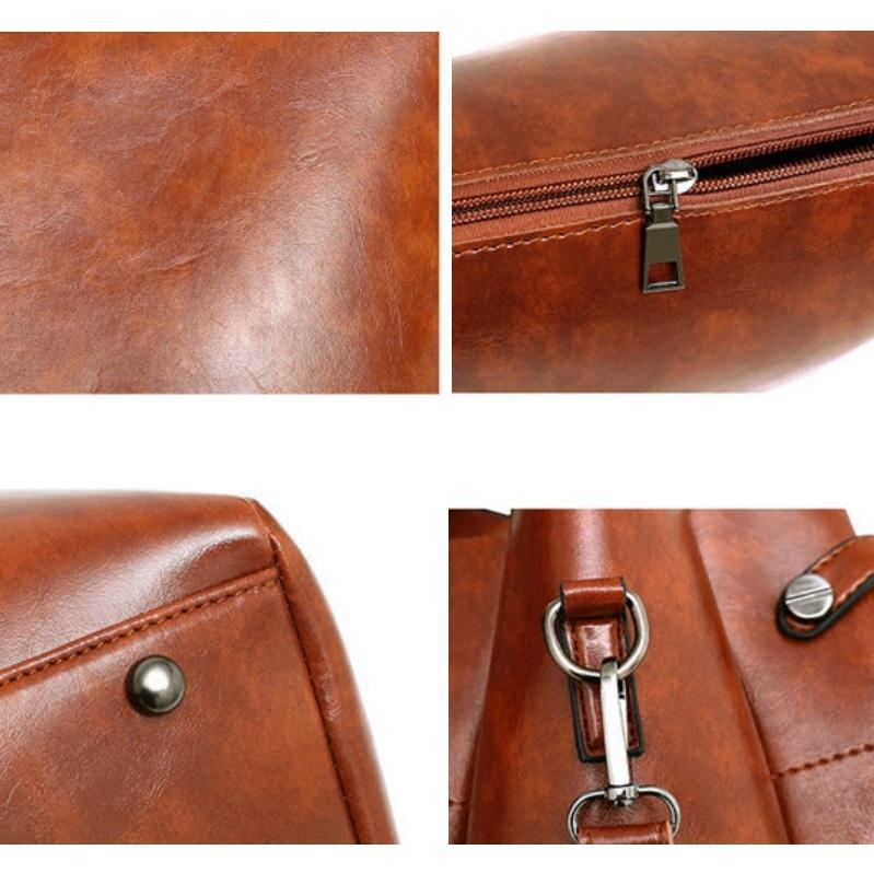 Retro Ladies Handbag - 4-in-1 Fashion Bucket Bag with Large Capacity - Brown 7