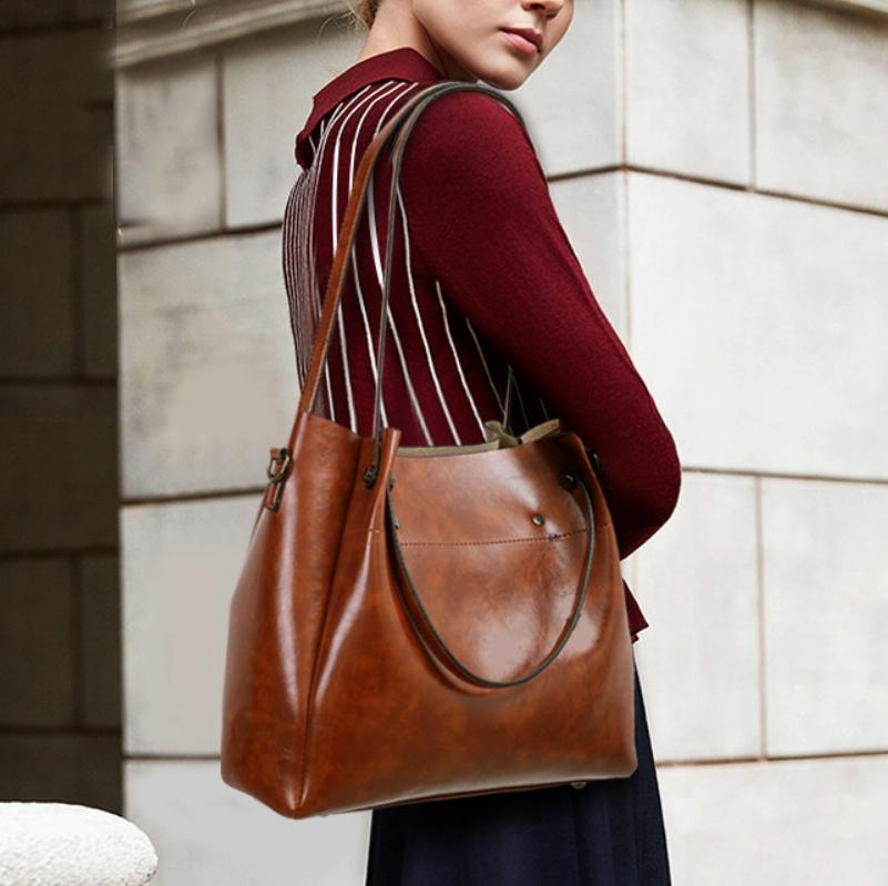 Retro Ladies Handbag - 4-in-1 Fashion Bucket Bag with Large Capacity - Brown 12