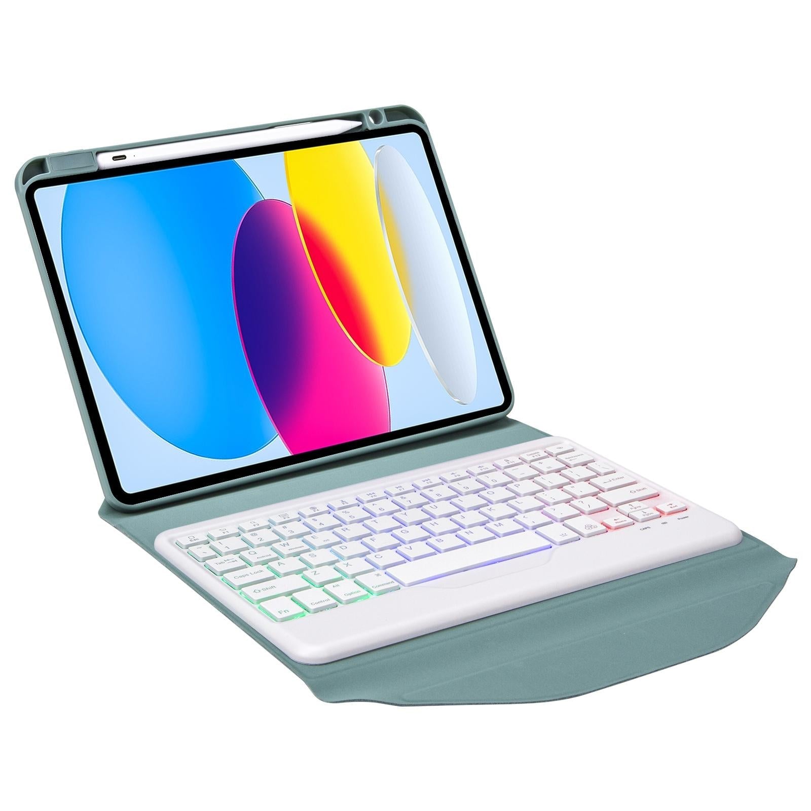 Bluetooth Keyboard Leather Tablet Case With Pen Slot And Backlight - Sky Blue 10