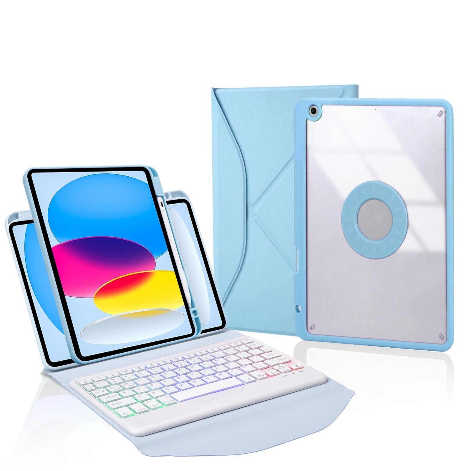 Bluetooth Keyboard Leather Tablet Case With Pen Slot And Backlight - Sky Blue 14