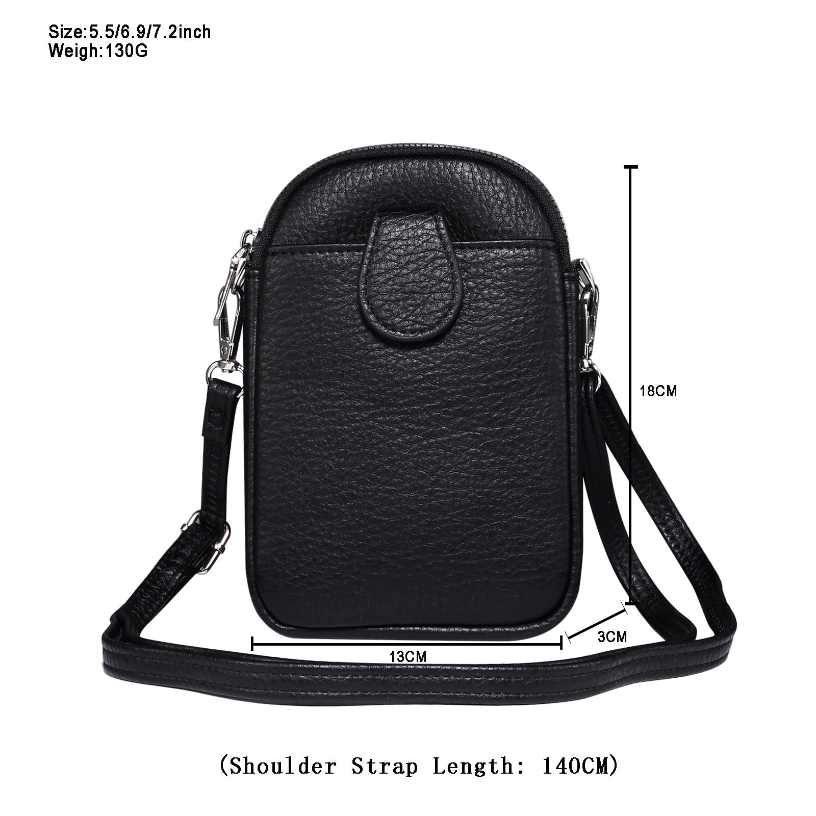 Litchi Texture Phone Crossbody Bag Leather Case For 5.5 Inch - 7.2 Inch Phones - Grey 4