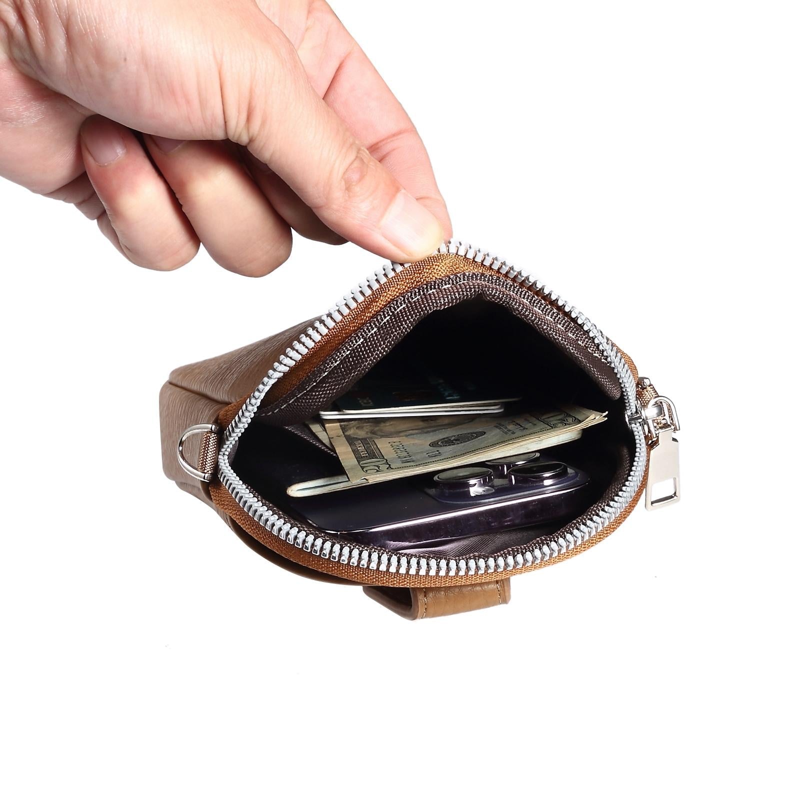 Litchi Texture Phone Crossbody Bag Leather Case For 5.5 Inch - 7.2 Inch Phones - Grey 14