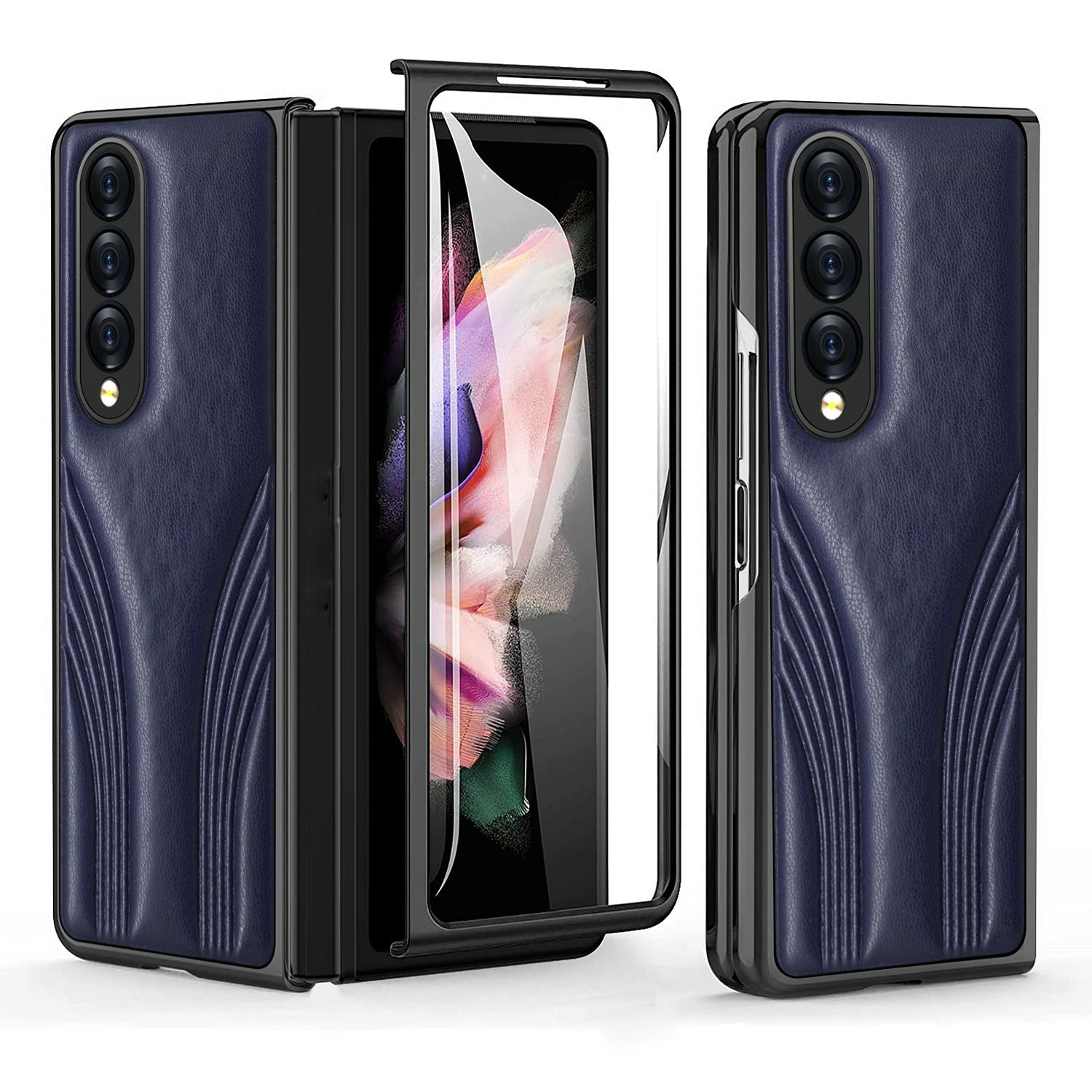 For Samsung Galaxy Z Fold4 5G Embossed Folding Case - Blue