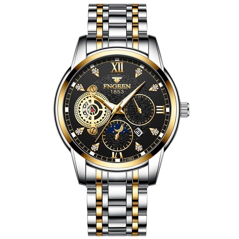 Men Three-eye Hollow Quartz Sports Watch - Between Gold White Surface 7