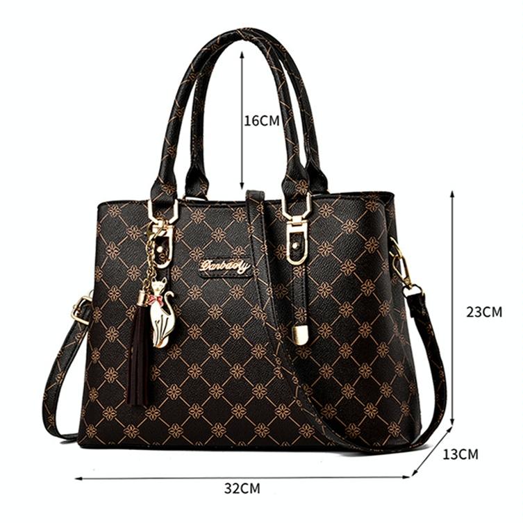 Spacious Print Handbag - Large Capacity - Bronze Rice White Print 4