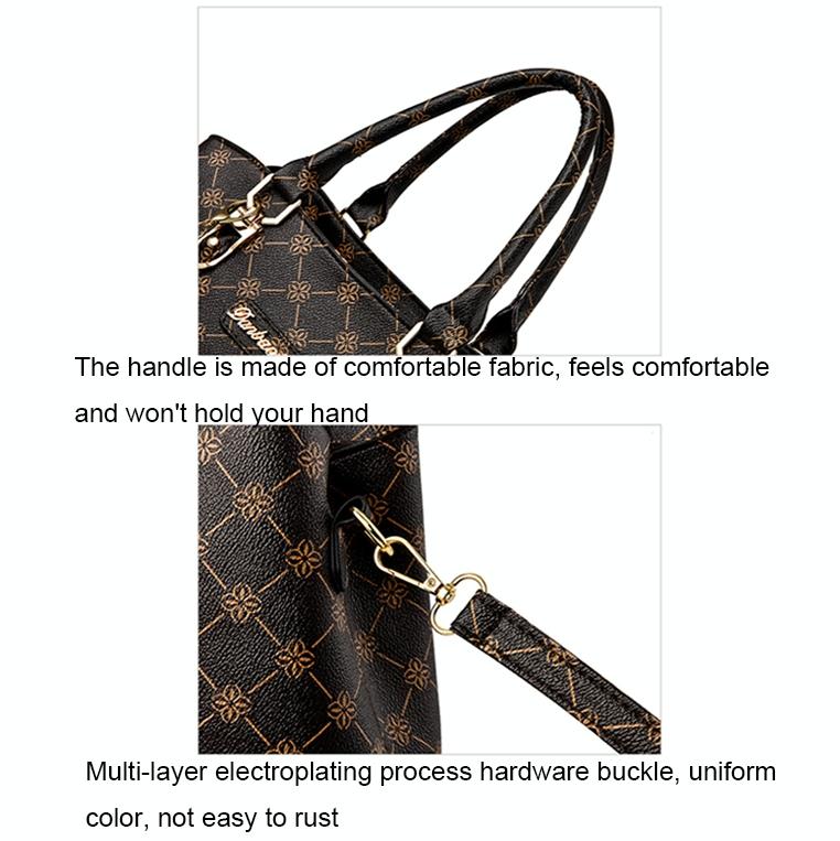 Spacious Print Handbag - Large Capacity - Bronze Rice White Print 7