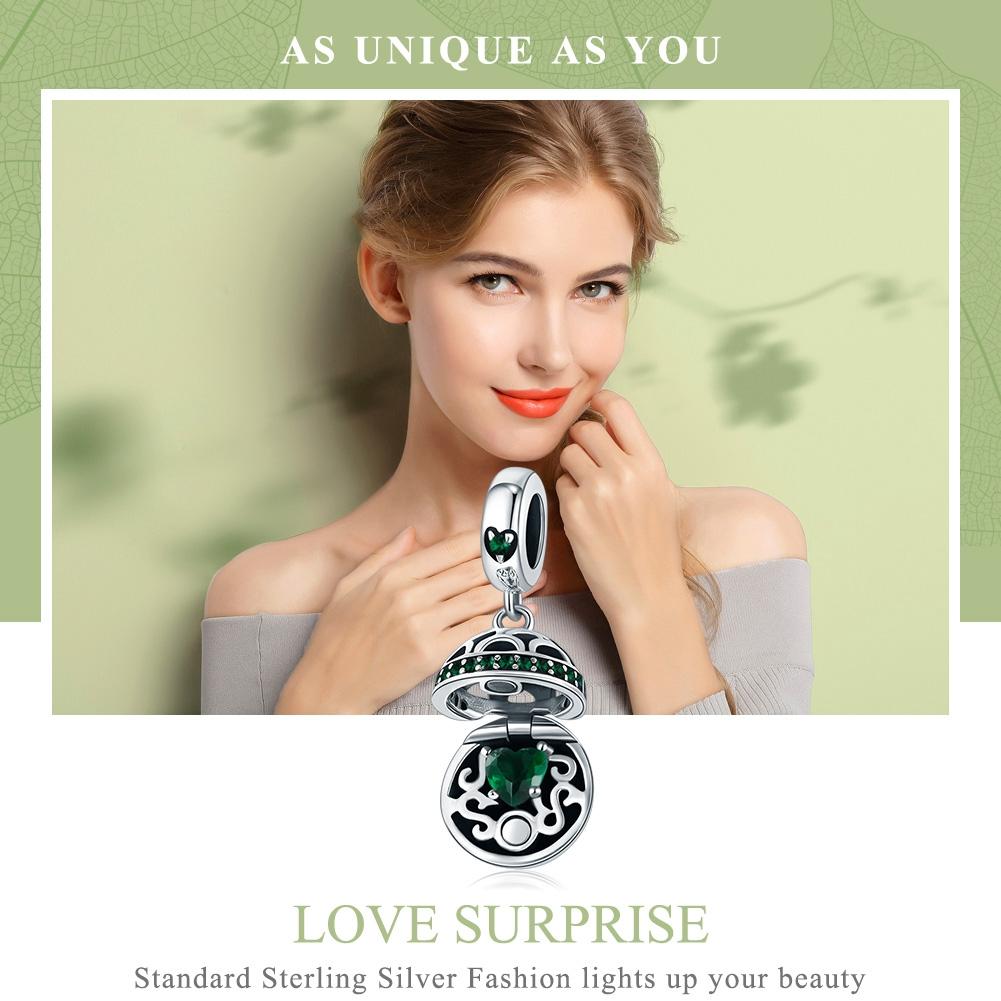 925 Sterling Silver Surprise Love Pendant For Diy Bracelets & Necklaces - Dark Green 4