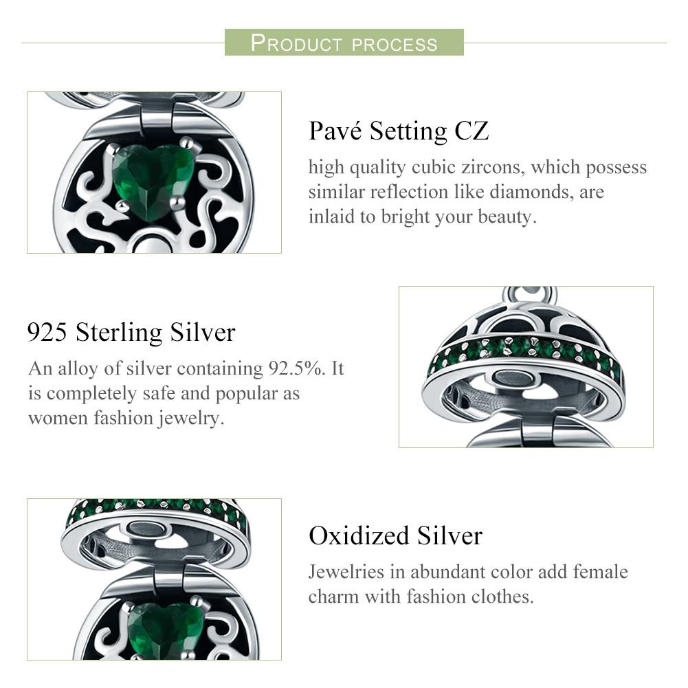 925 Sterling Silver Surprise Love Pendant For Diy Bracelets & Necklaces - Dark Green 5