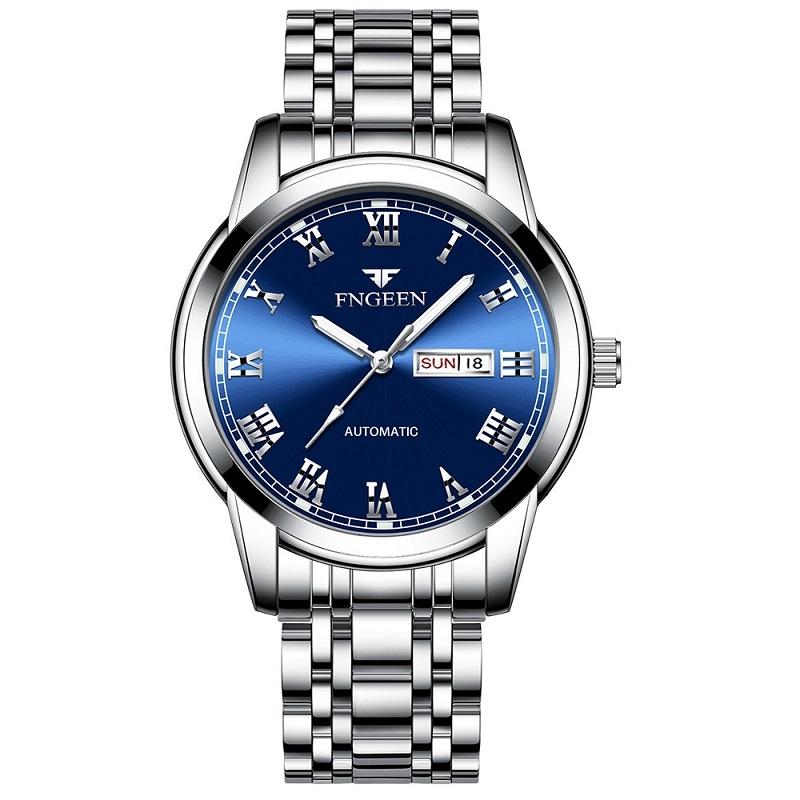 Men Luminous Quartz Watch with Roman Numeral Dial - Sporty Style - White Steel Blue Surface