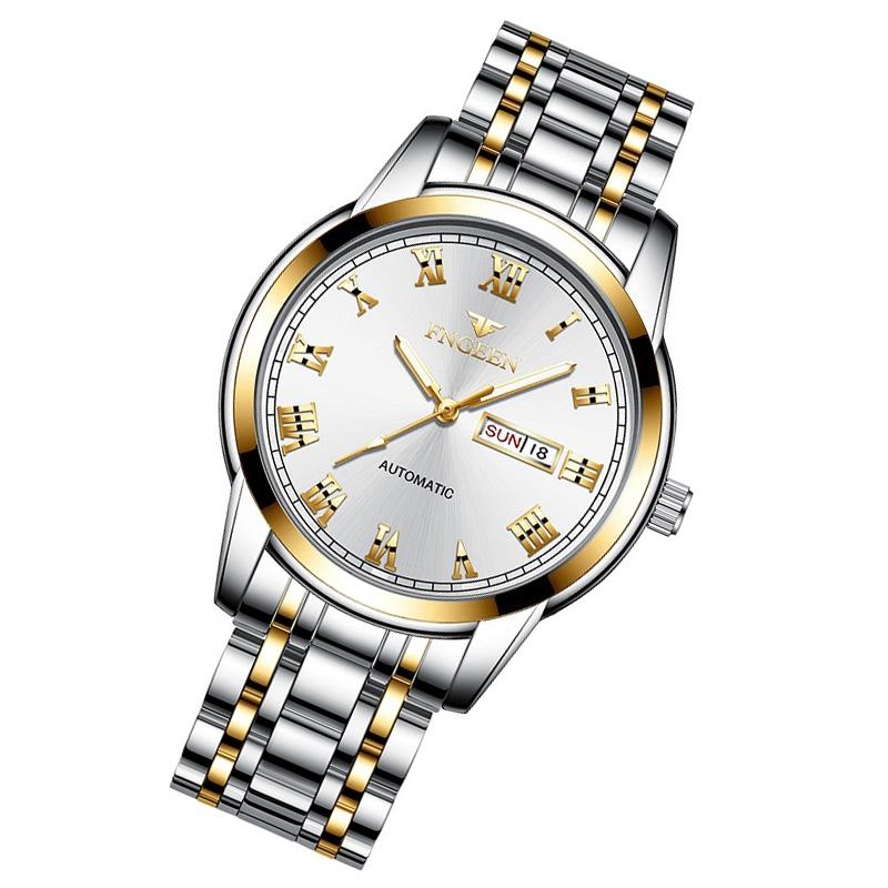 Men Luminous Quartz Watch with Roman Numeral Dial - Sporty Style - White Steel Blue Surface 13