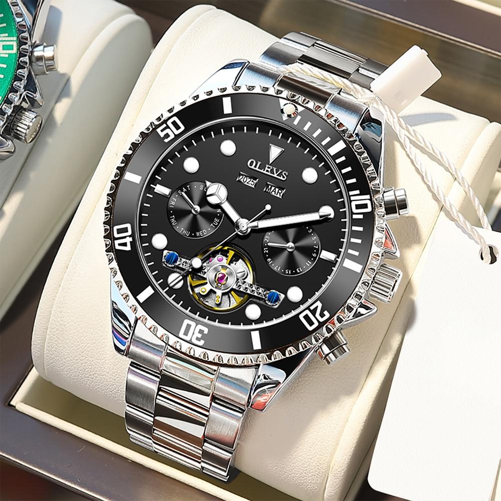 Waterproof Mechanical Watch for Men - Multifunctional - Green + Gold 3