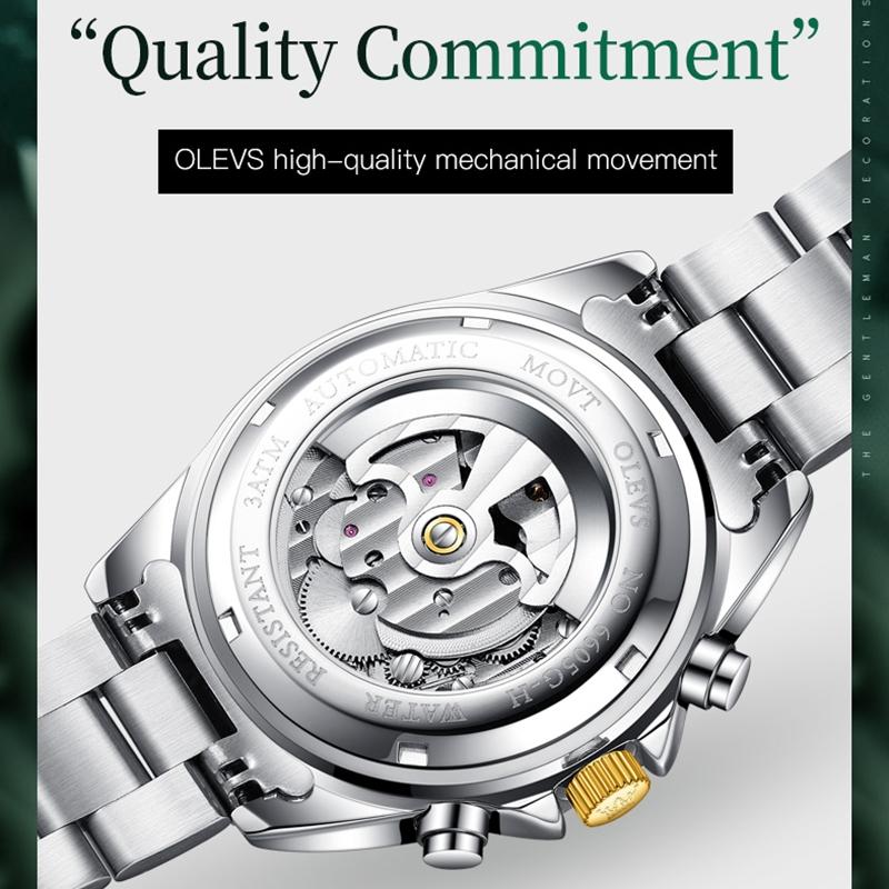Waterproof Mechanical Watch for Men - Multifunctional - Green + Gold 14