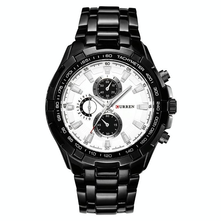 Stainless Steel Men Analog Sport Watch - 8023 - Black Case White Face