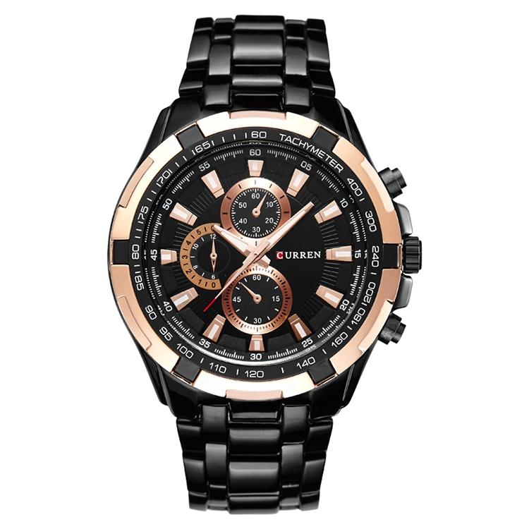 Stainless Steel Men Analog Sport Watch - 8023 - Black Case White Face 9