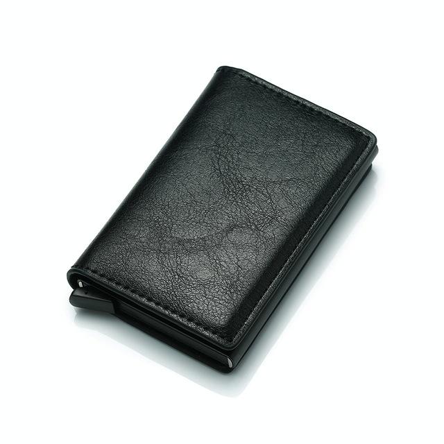 Anti Magnetic Rfid Leather Metal Wallet Universal Fit Black - Brown 9