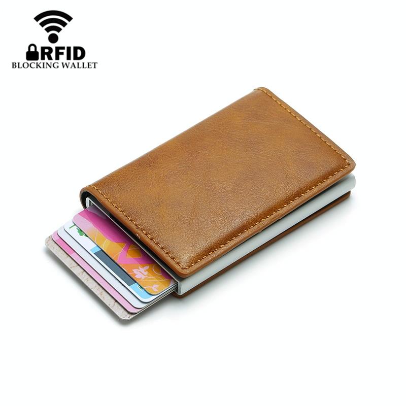Anti Magnetic Rfid Leather Metal Wallet Universal Fit Black - Brown 11