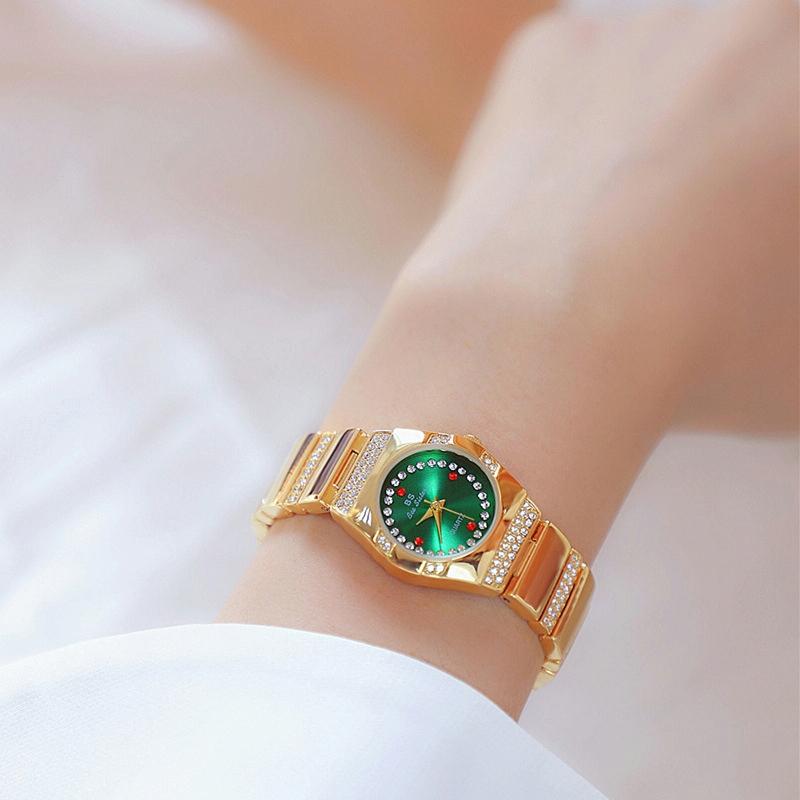 Timeless Diamond Women Watch - Classic Design - Golden Green