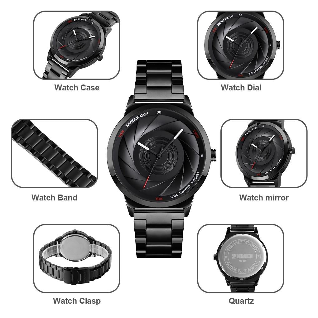 Stylish Waterproof Gold Quartz Watch for Men - Golden Black