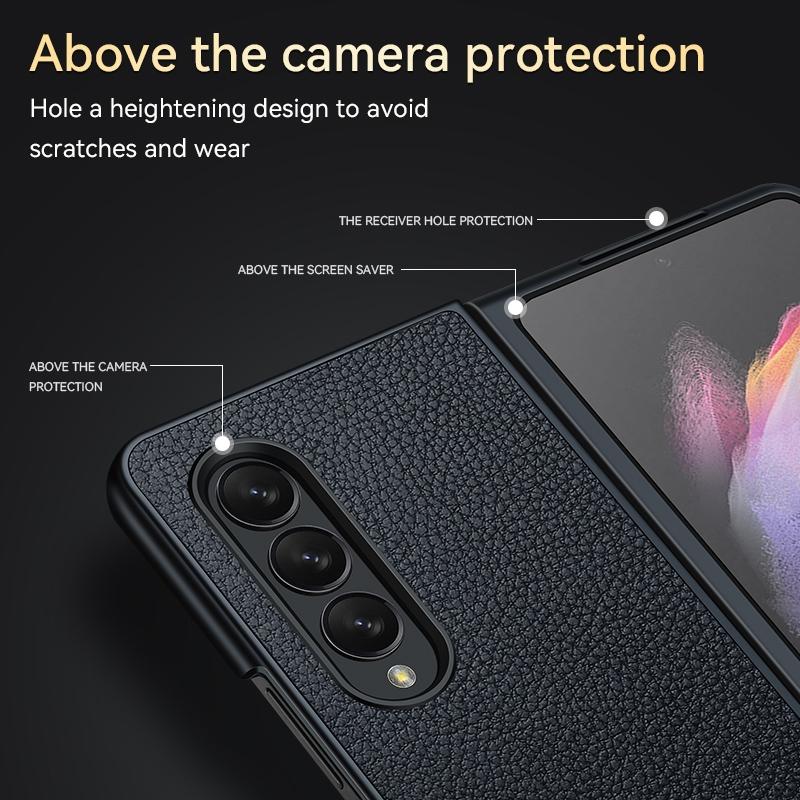 For Samsung Galaxy Z Fold4 5G Handmade Leather Shockproof Tpu Case - Black 5