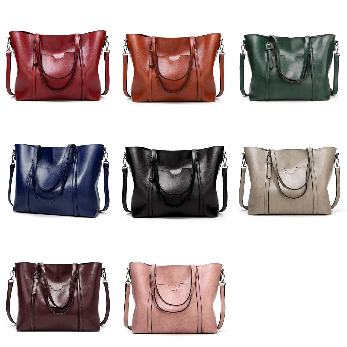 Stylish All-match Leather Handbag - Wax Finish - Navy Blue 3