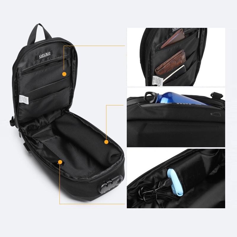 Waterproof Men Chest Bag Usb Charging Port Anti Theft Oxford Cloth Messenger Bag - Brown 11