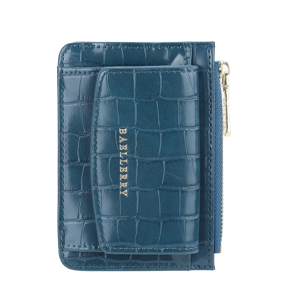 Multifunctional Crocodile Card Holder With Zipper Small Coin Purse - Black 15