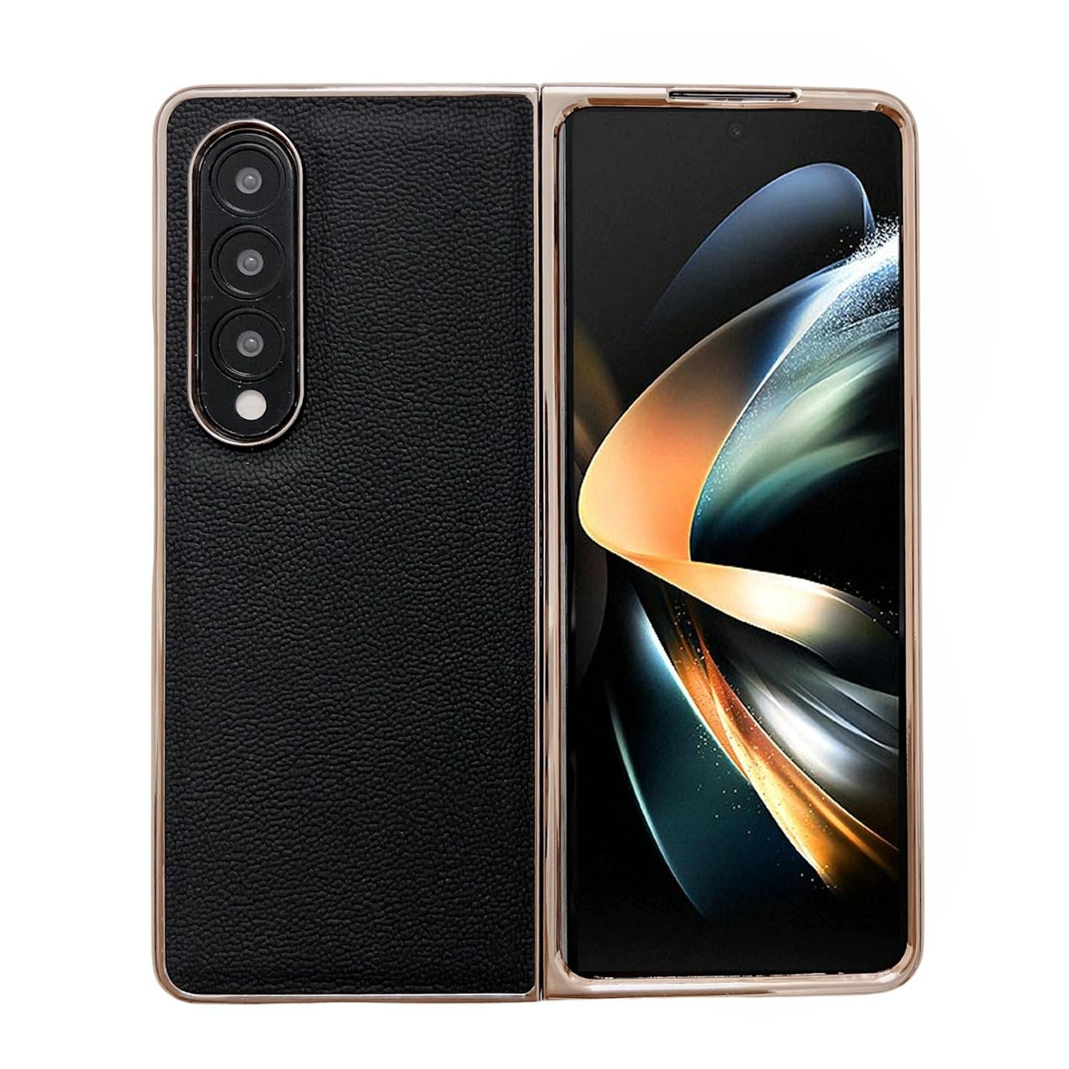 For Samsung Galaxy Z Fold4 5G Leather Phone Case - Nano Plating - Dark Blue 7