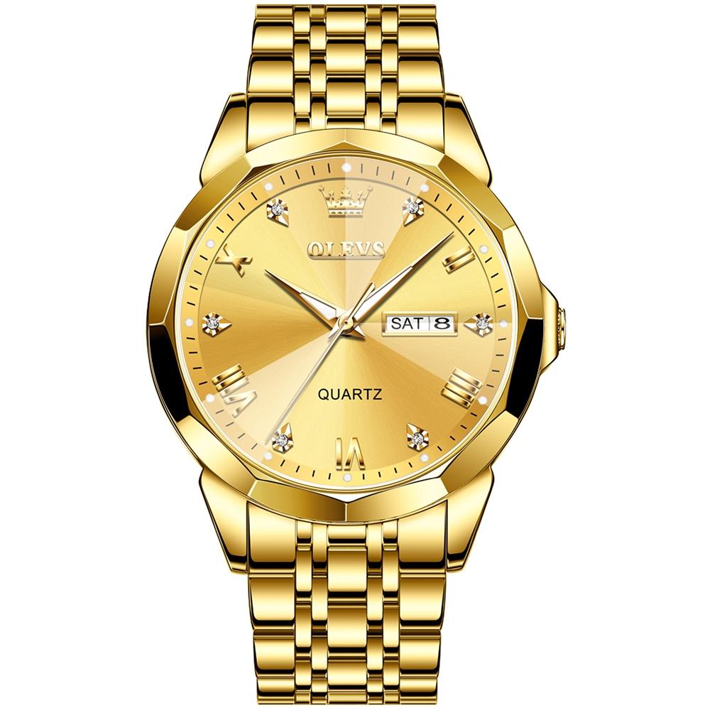 Waterproof Quartz Watch for Men with Luminous Dial - Gold
