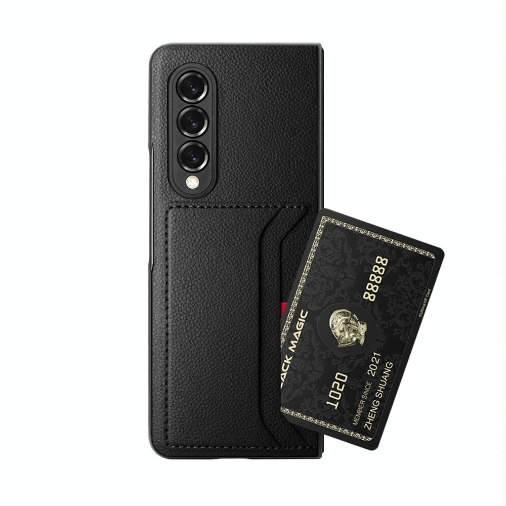 For Samsung Galaxy Z Fold4 5G Litchi Texture Microfiber Case - Black 4