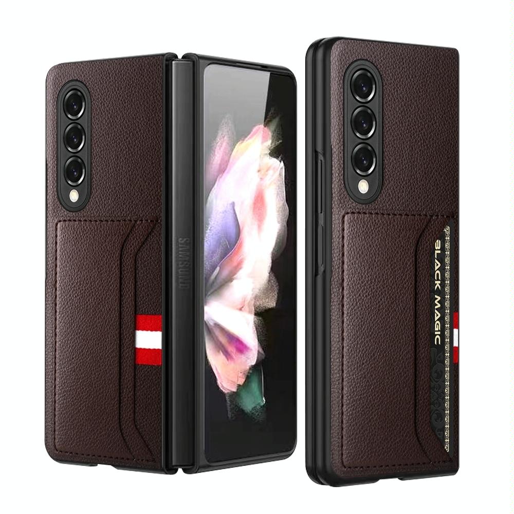 For Samsung Galaxy Z Fold4 5G Litchi Texture Microfiber Case - Black 9