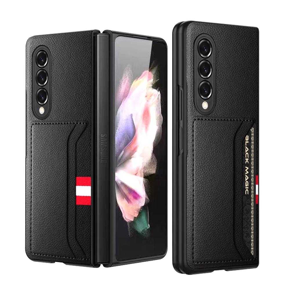 For Samsung Galaxy Z Fold4 5G Litchi Texture Microfiber Case - Black 12