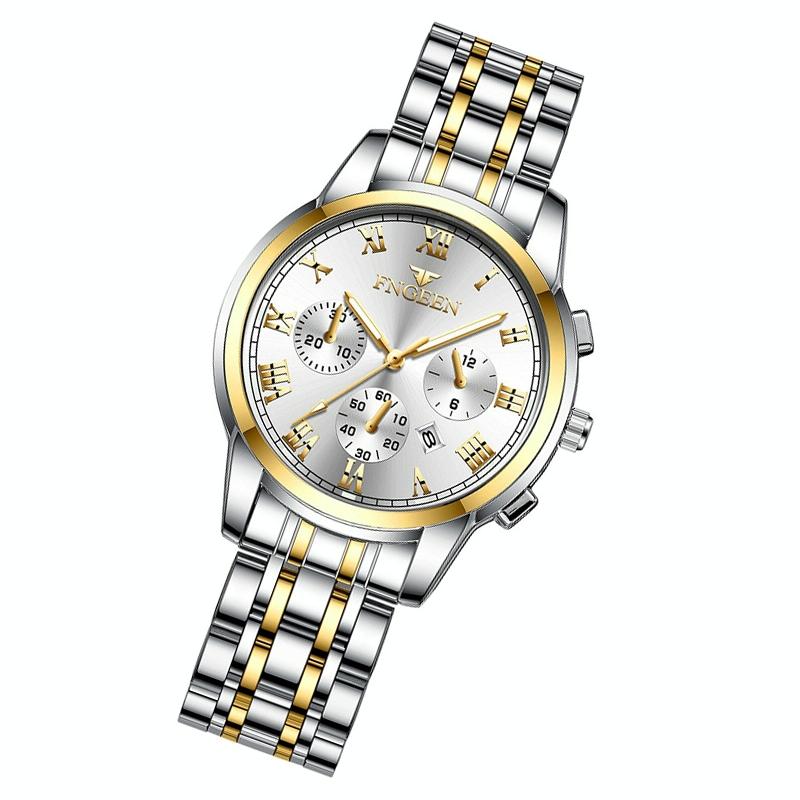 Stylish Women Quartz Watch with Luminous Display and Date - Gold White Surface 3